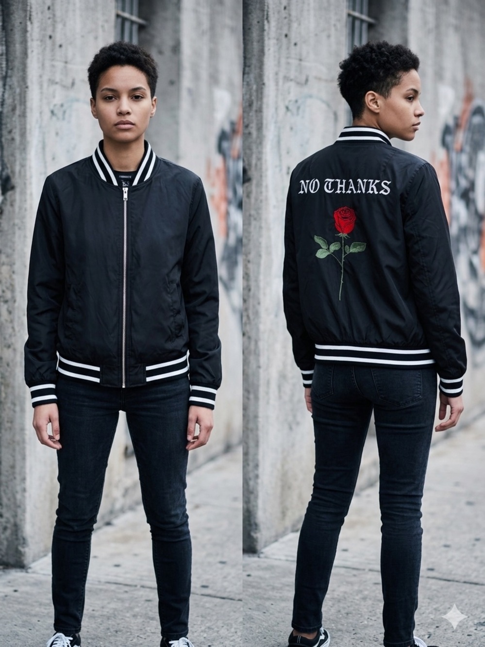 Black Kids Bomber Jacket with Striped Trim